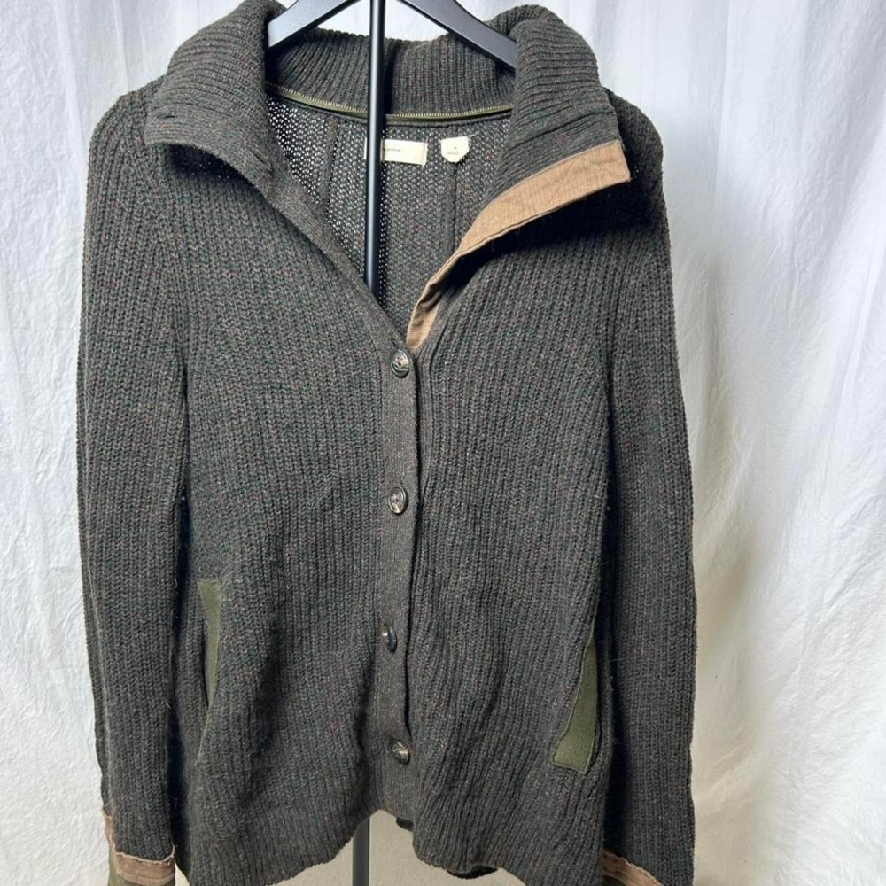 Sleeping On Snow Cardigan‎ Women medium Green Button Sweater Anthropologie